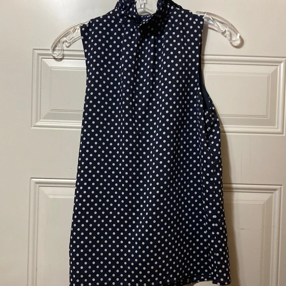 J. Crew‎ Navy and White Polka Dot Ruffle Blouse 4